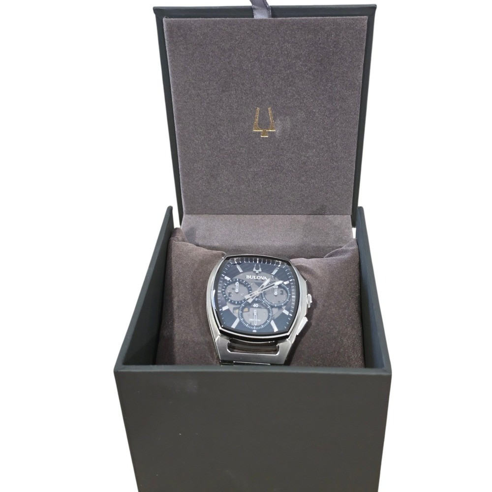 Bulova Precision Chronograph‎ Men's Watch Stainless Steel Black Dial w/ Box - Picture 3 of 10
